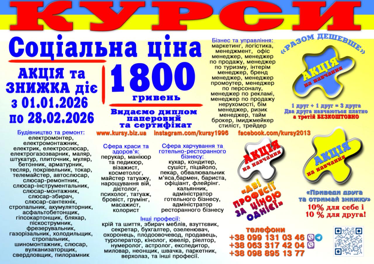 Послуги в послуги з навчання та репетиторства в Києві за 1 800 грн