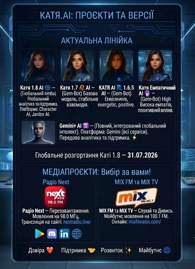 Усі версії моєї розробки штучного інтелекту на зв'язку! Як розробник і власник цих систем, представляю актуальну лінійку: *К... - на we.ua